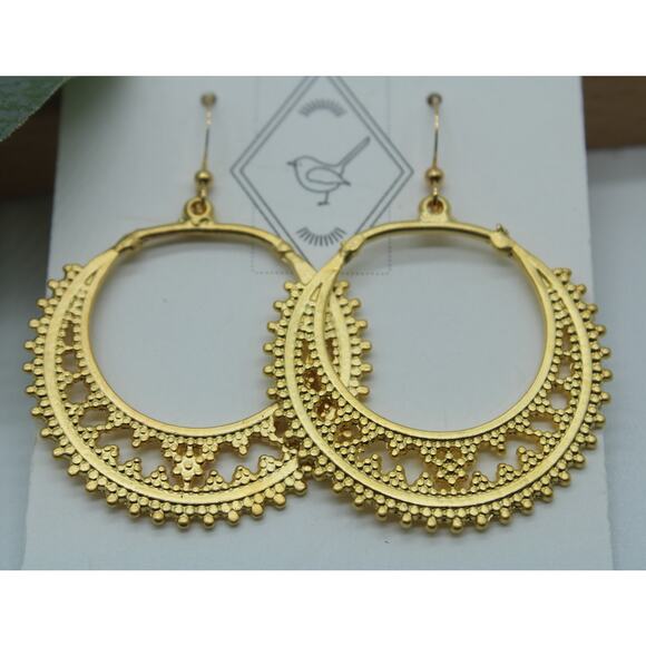 5/$25 Gold Ornamental Round Hoop Decorative Earrings - Picture 3 of 3